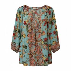 Fig & Flower blue/pink paisley tunic top, 2X